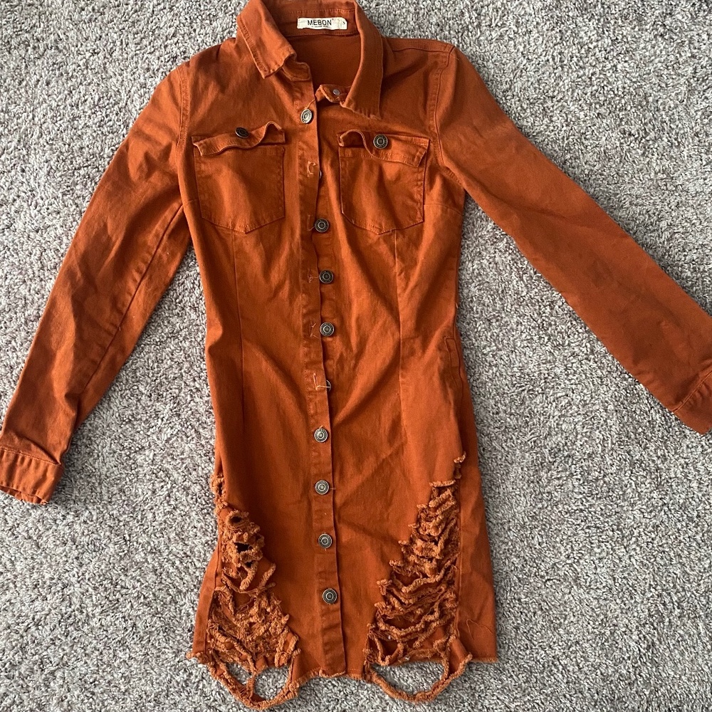 Orange jean distressed dress